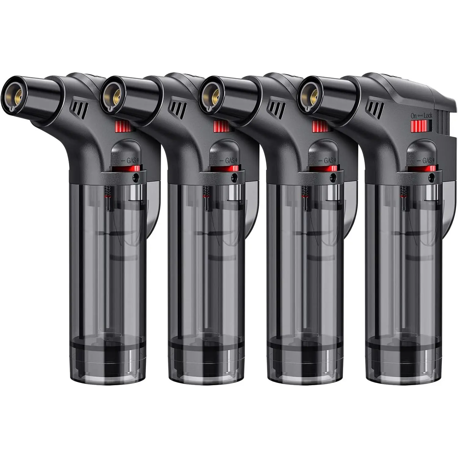 Lighters, 4 Pack, Butane Refillable Jet Lighter, Windproof, Safe, Multi Lighter for Candles, Fireplaces, Campfires, Grill (Butane)