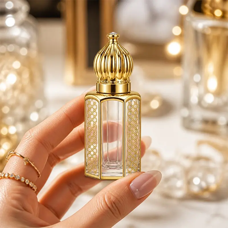 European Court Style Rhinestone Floral Scented Oil Bottle, Solid Dropper Design Empty Perfume Oil Storage Bottle, Vintage Desktop Decor