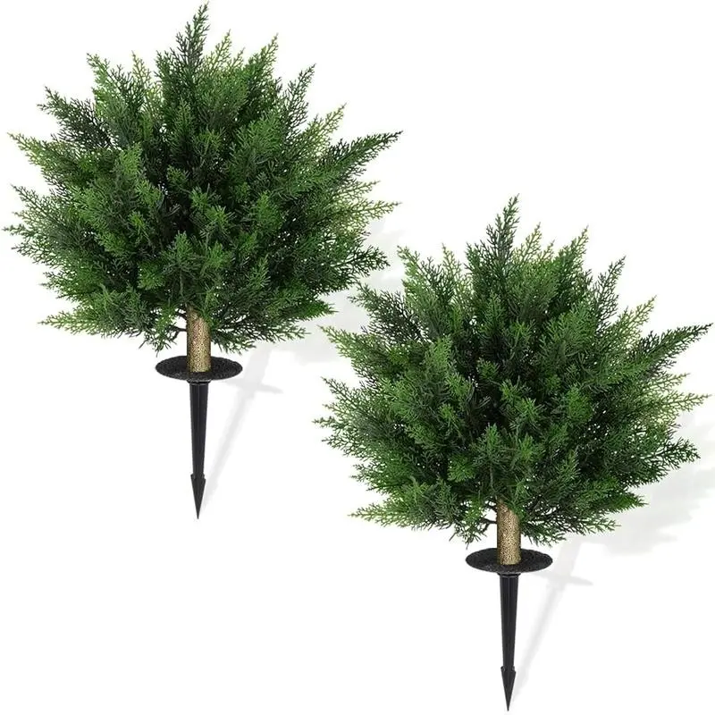 2-Pack Artificial Cedar Cypress Boxwood, Circular Courtyard Garden Decor, Front Porch Staircase Ornament, Faux Plants for Home Decoration