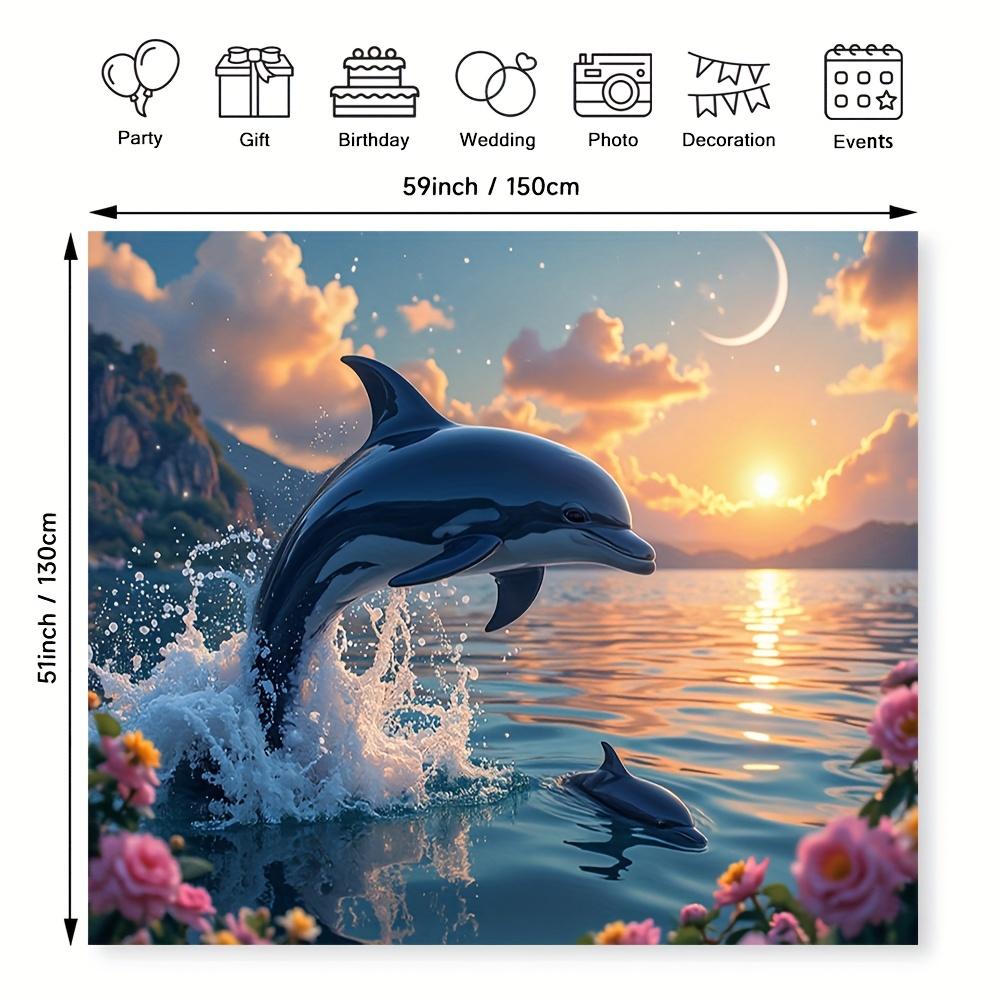 1pc Vibrant Dolphin Sunset Polyester Backdrop, Multipurpose Tapestry for Living Room, Bedroom, Office & Home Decor, No Electricity Needed, Perfect for General Celebrations & Seasonal Party Decor, Dolphin Decor