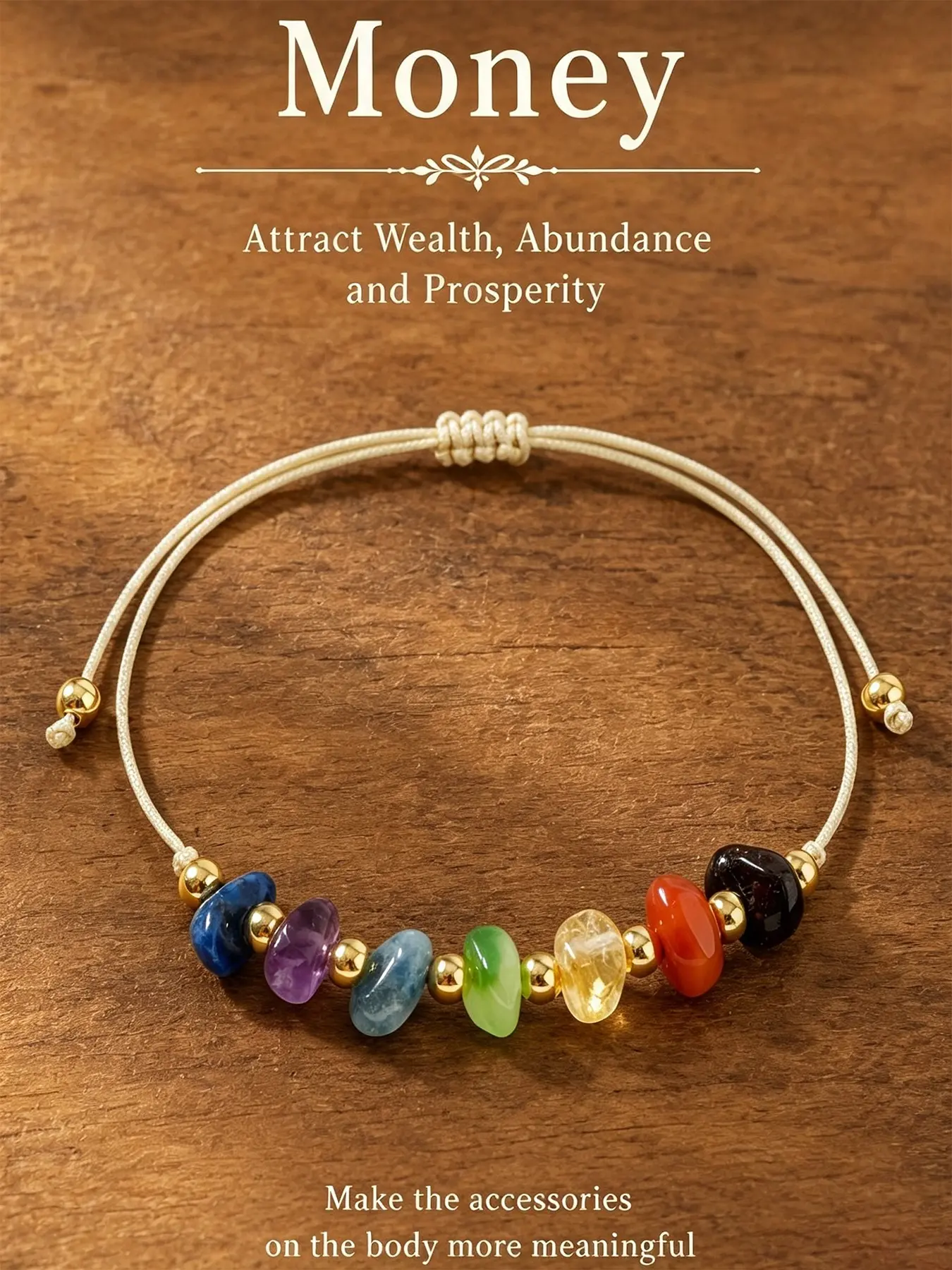1 Piece Chakra Irregular Multicolor Stone Beaded Adjustable Rope Bracelet for Women, Handmade Braided String Bracelet, Colorful Tumbled Stone Woven Bracelet, Casual Daily Fashion Stackable Costume Jewelry Gift, Crystal Bracelets