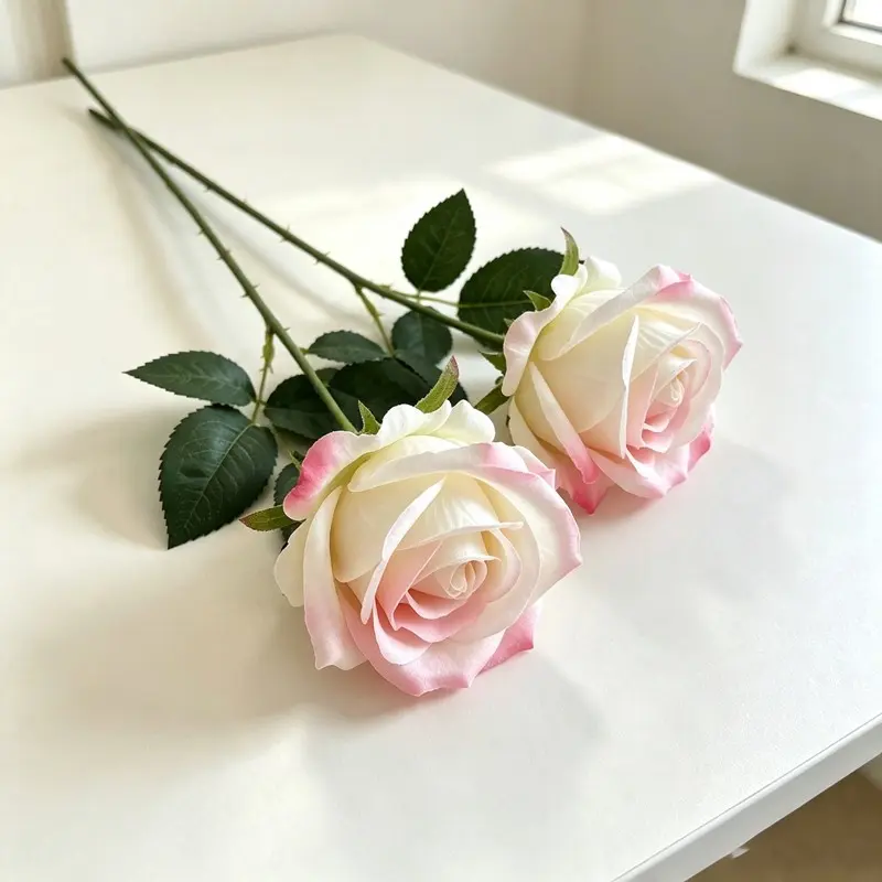 2pcs Gradient Artificial Roses, Polyester Fake Roses with Adjustable Stems and Leaves, Ideal for Valentine's Day, Weddings, Home Decor