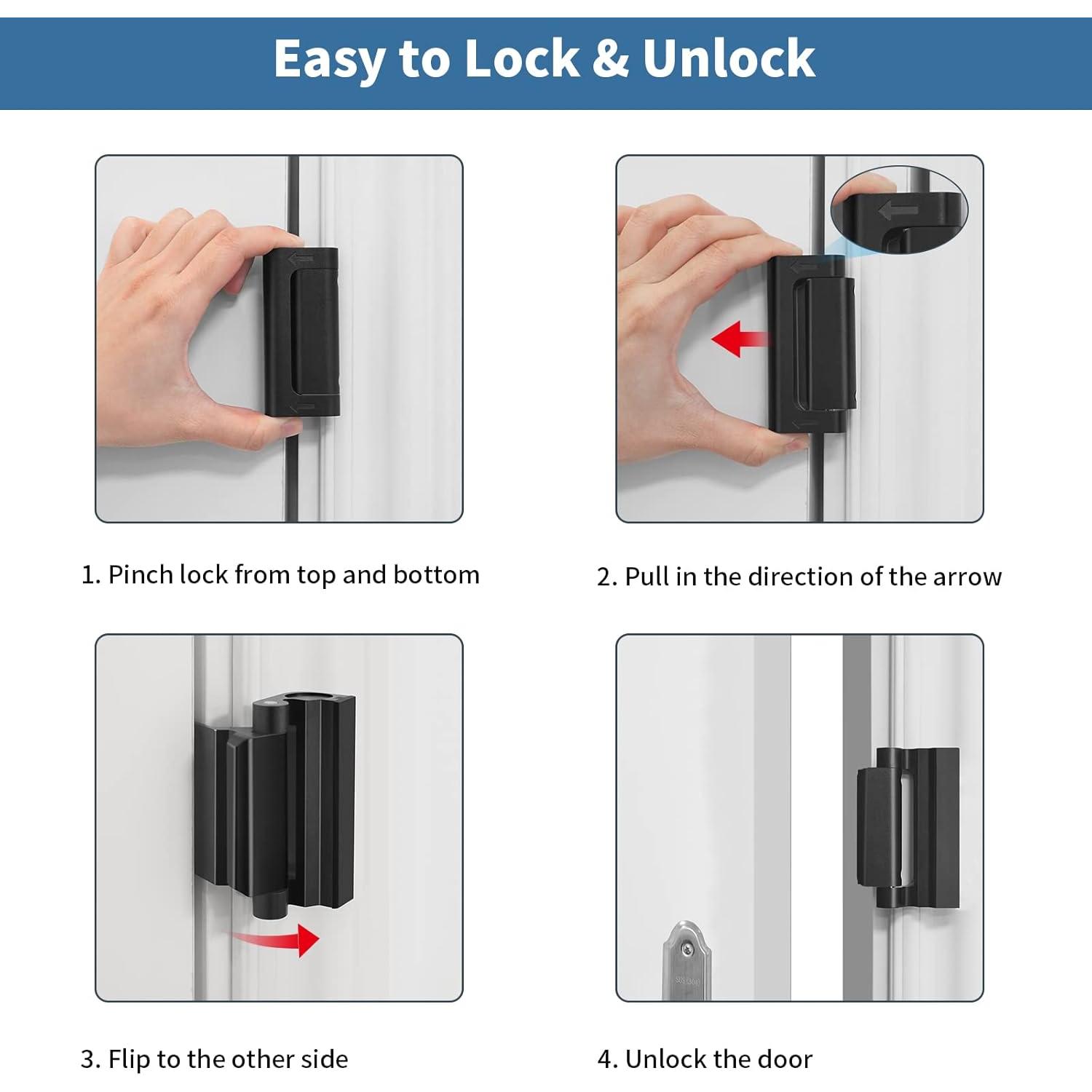 Door Reinforcement Lock Safety Latch Extra Front Doors  Devices, Anti Door Kick in Safety Protector for Door Inside,  Proof  Locks Black 1Pack
