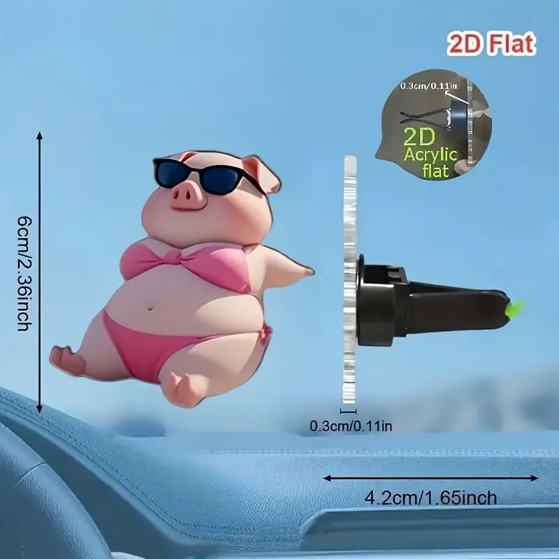 2D Pig Sunbathing Bikini Car Air Vent Clip, Fashionable Car Interior Accessory, Car Fragrance Diffuser, Perfect Gift, Fresh Air, Cute Decor