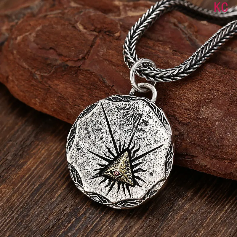 Vintage Antiqued Eye Of Providence Pendant Necklace For Men And Women, Hip Hop Unique Fashion Clavicle Chain For Daily Styling