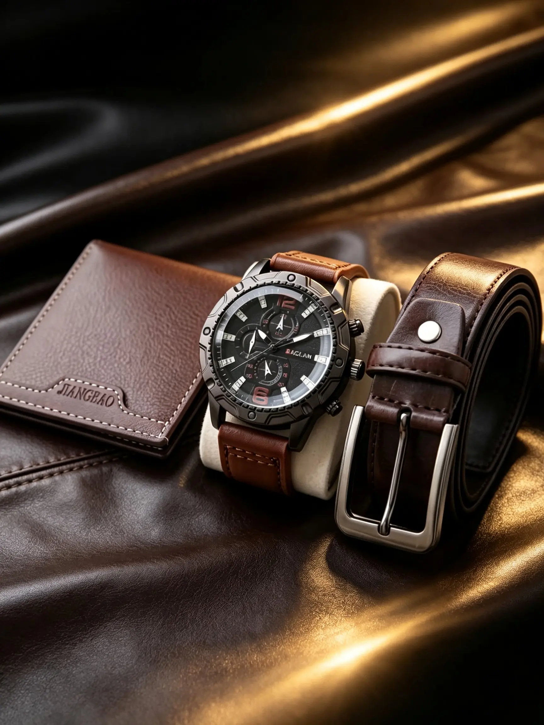 3pcs Men's Vintage Leather Set, Analog Quartz Watch, Wallet, Belt, Perfect Gift for Holidays, Birthdays, Father's Day, Christmas