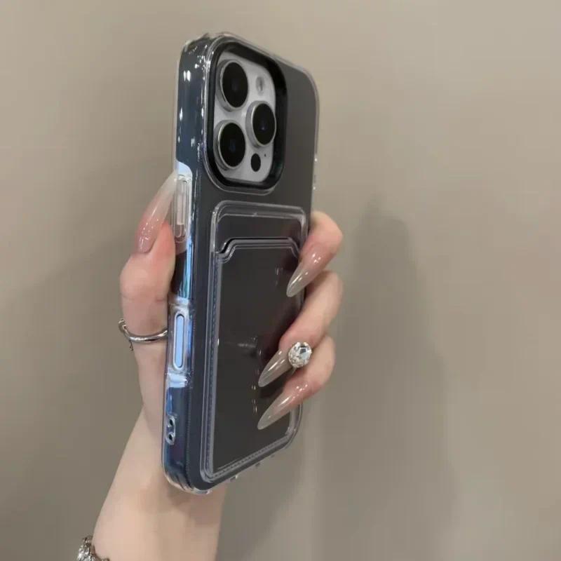 Luxury Clear Card Slot Holder Phone Case For IPhone 16 15 14 13 12Pro Max Wallet 2 in 1 Soft Protector Shockproof Candy Cover