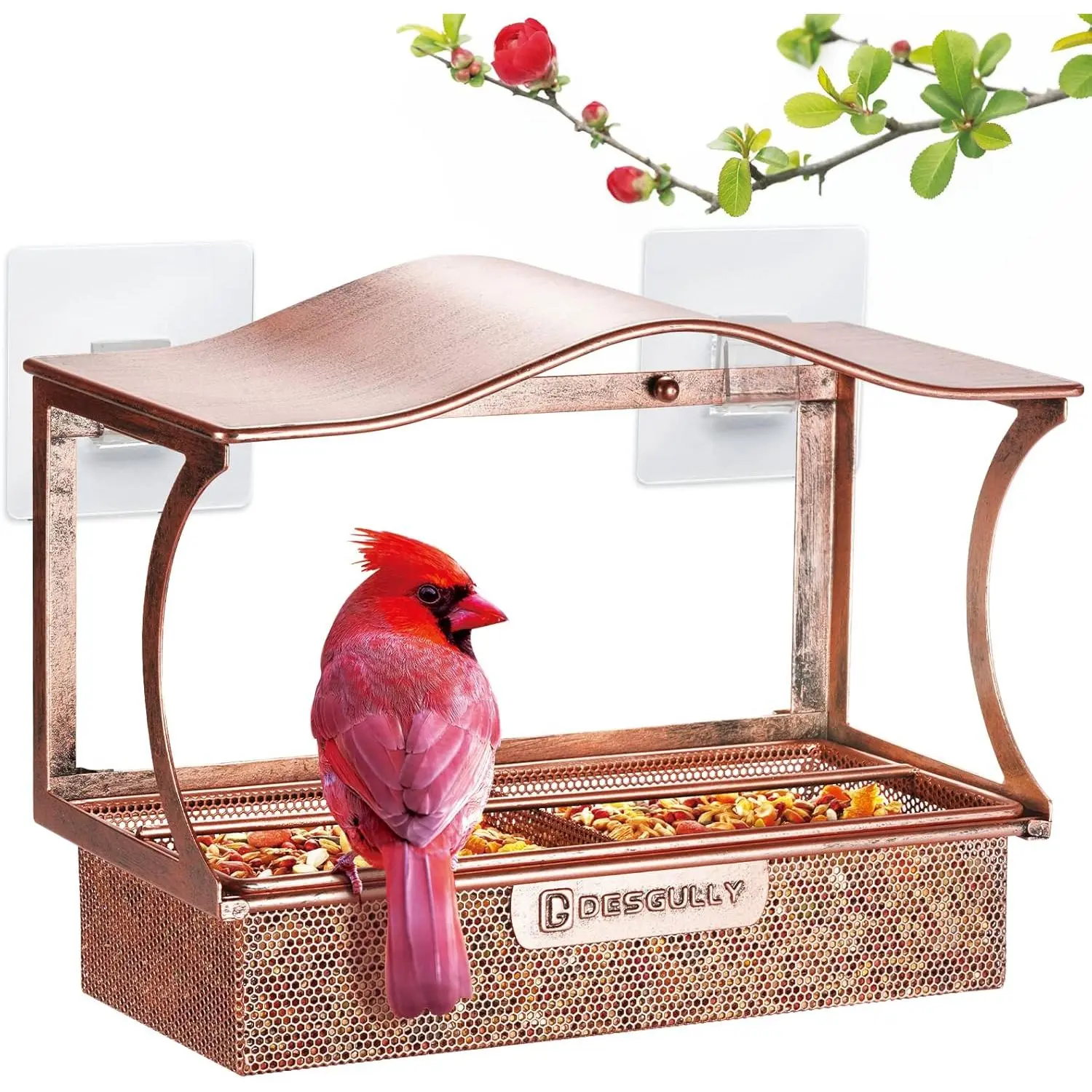 Window Bird Feeder, Metal - with Strong Suction Cups, Large Outdoor for Viewing Bird Watching Gift (Curved)