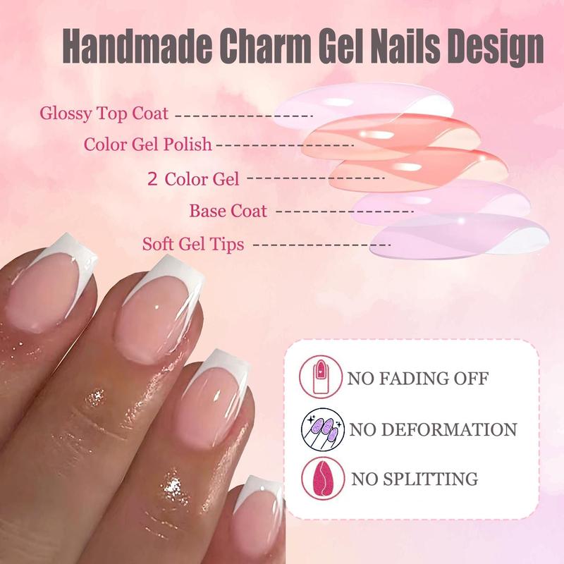 French Glossy False Press on Nails, 120pcs Short Square Fake Nails for Women, Artificial Ballerina Coffin Nail Tips, Full Cover Colorblock False Nail, Nail Art Diy