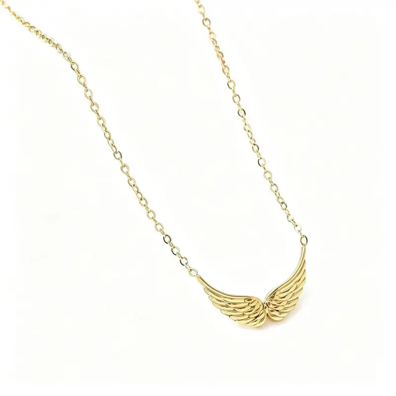 18 Karat Gold Angel Wing Fine Jewelry Necklace - Textured Double-Wing Pendant, Stainless Steel Chain, Hypoallergenic Tarnish Proof Jewelry, Meaningful Memorial Gift, Gold Jewelry,sohochic
