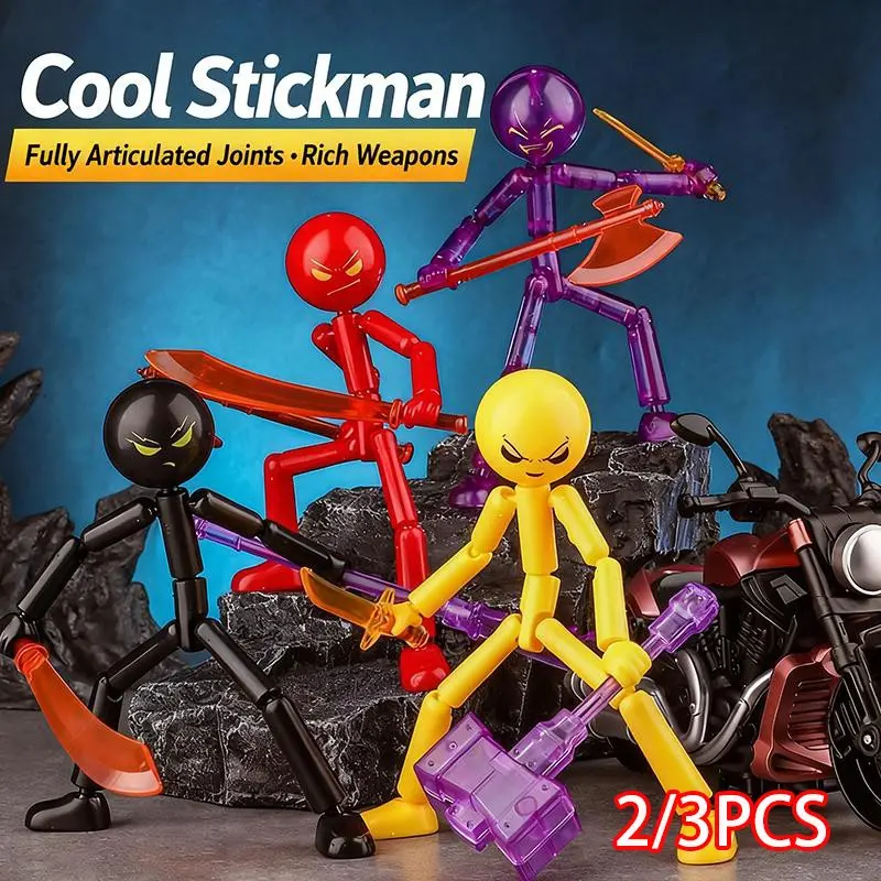 Bust Walk Matchstick Man Multi-Jointed Action Figure, 13 Jointed Movements, Articulated Figures, DIY Assemble Bust Walk Matchstick Model with Weapon Set, Articulating Whimsical Figurines