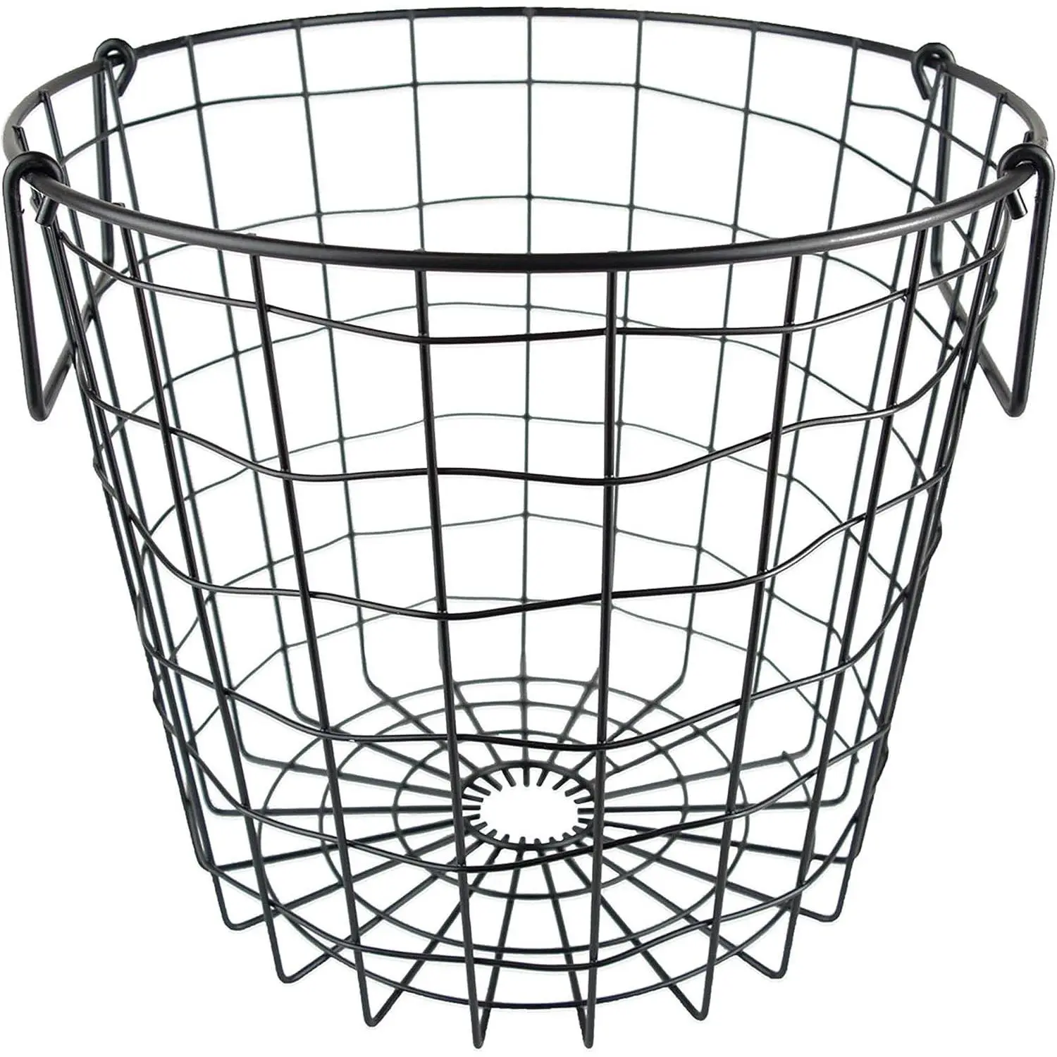Steel Wire Mesh Utility Bin, 1-Piece Small Round 12x12x10in Black Pantry Organizer for Kitchen, Farmhouse