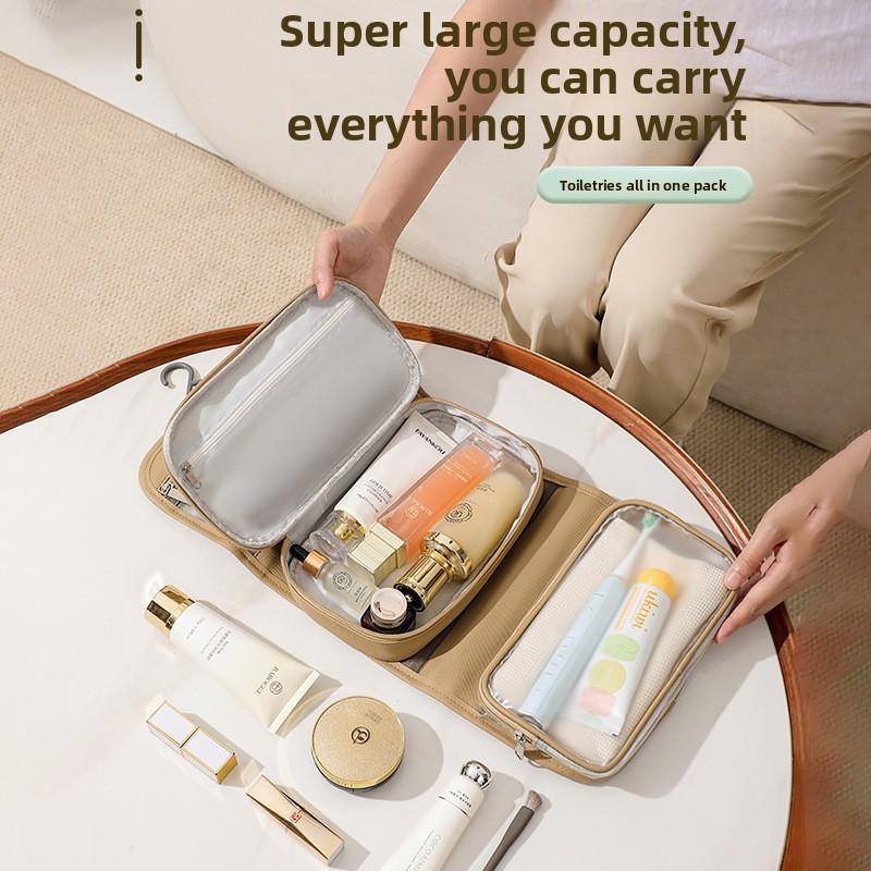 Large Capacity Travel Toiletry Organizer Detachable Hook Waterproof Cosmetic Bag Wet Dry Separation Foldable Storage Pouch for Travel