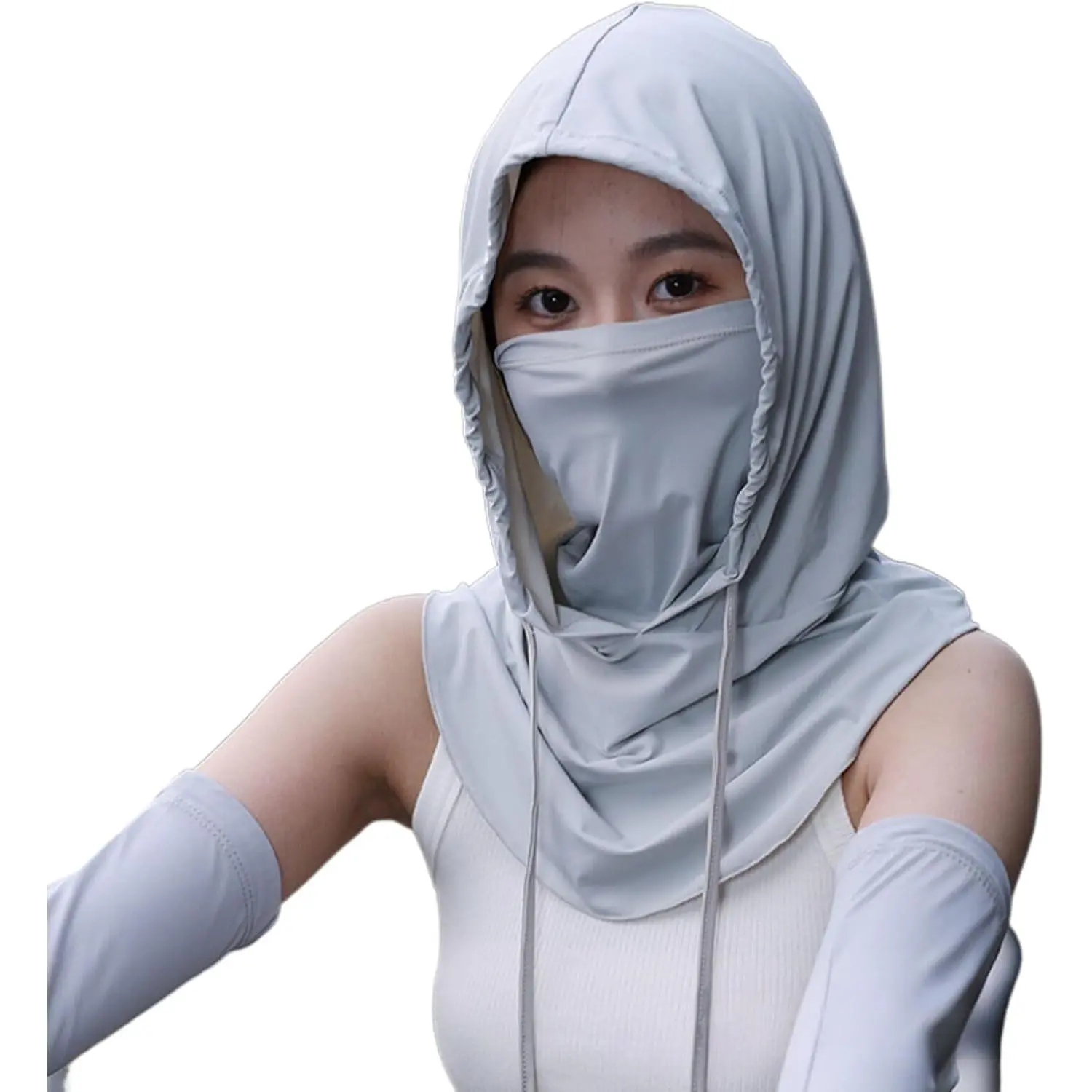 Hooded Balaclava Ski Mask, Breathable Cooling Face Cover with UPF 50+ Sun Protection, Adjustable for Outdoor Sports, Cycling, Full Head, Full Coverage, Adjustable Drawcord, Face Hood