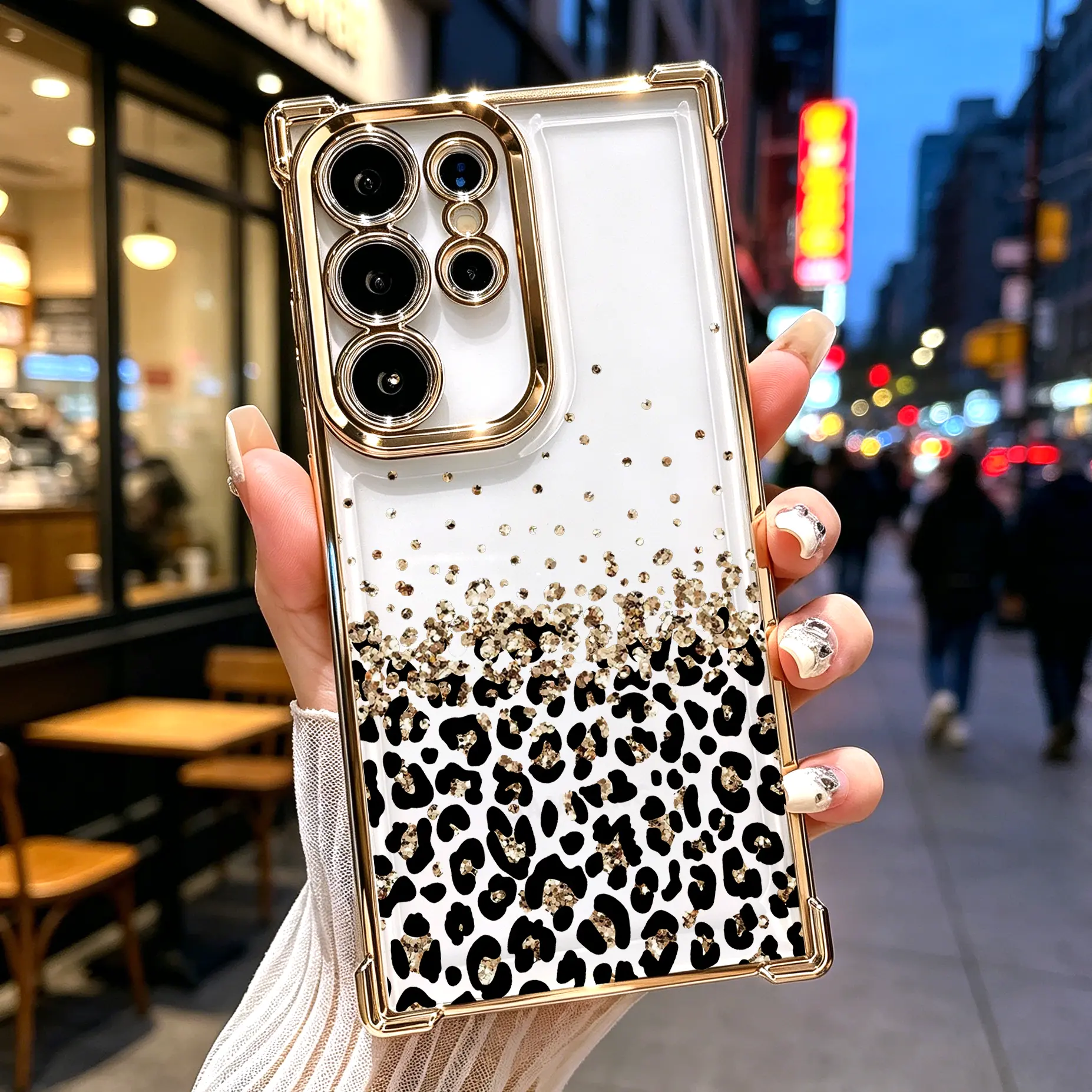 Sparkle Leopard Print Phone Case, Electroplated Cover with Airbag Shockproof Slim Soft TPU Cover for Samsung S26 S25 S24 S23 S22 Ultra S25Edge S24FE Plus S25+,Luxury Aesthetic Bling Gradient Stylish Trendy