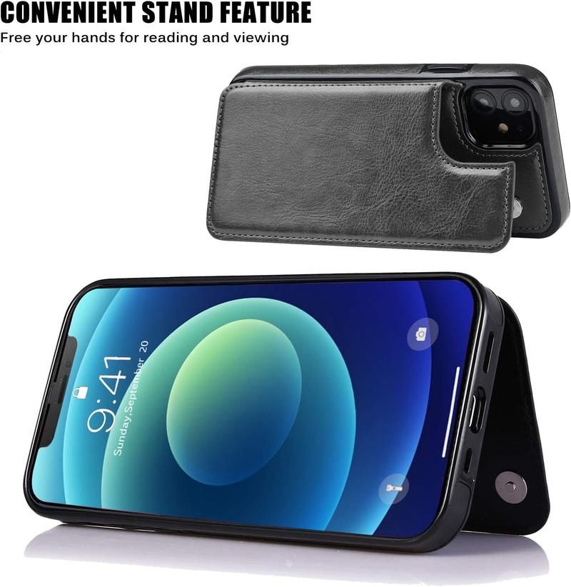 Wallet Cases for iPhone 17 Pro 17 Pro Max 16 15 14 13 12 Pro Max case ,Slim Protective case with Card Holder,Premium PU Leather Kickstand Card Slots Case with 1 Protective Glass for Phone 17pro (Black Brown Pink)