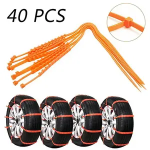 Stuck in Snow or Mud? 10Pcs Emergency Tire Traction Chains. Universal Zip Tie Anti-Skid Snow Chains. Easy Install Without a Jack. Heavy Duty Orange Nylon. Keep Your Family Safe. Winter Auto Essential.