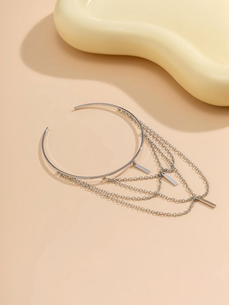 Women's Chain Decor Metal Arm Cuff, Fashion Accessories For Party, Open Armband Summer Beach Party Arm Jewelry For Women And Girls