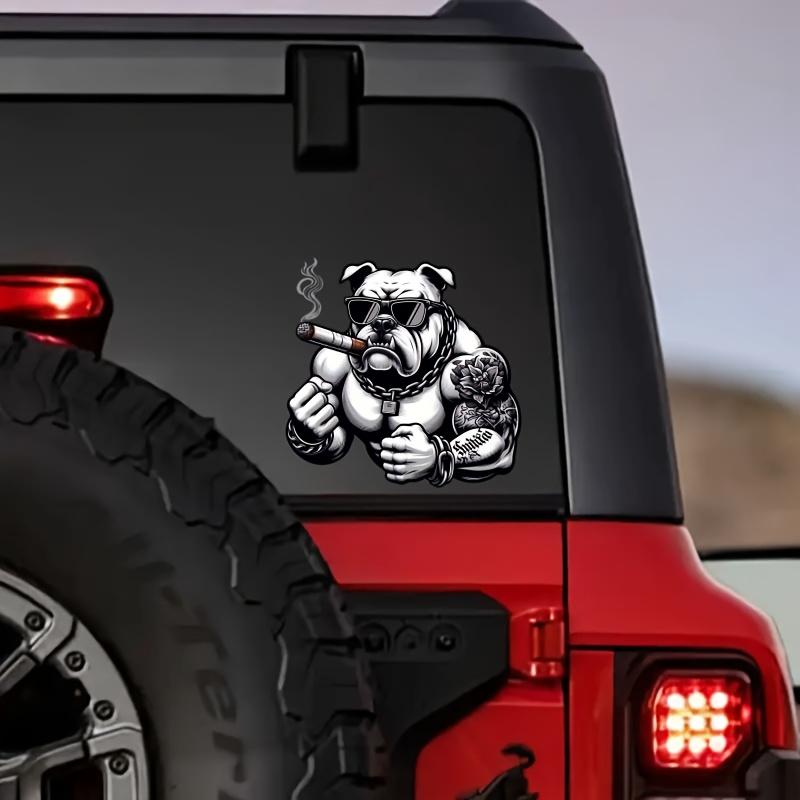 American Bulldog Stickers Car Decals - High-Quality PVC Scratch-Resistant Decorative Stickers for Cars, Motorcycles, Trailers, ATVs, and Laptops - Bold American Bulldog Design with Stylish Glasses and Tattoos, Vehicle Scratch Protection Cover |   Trendy A