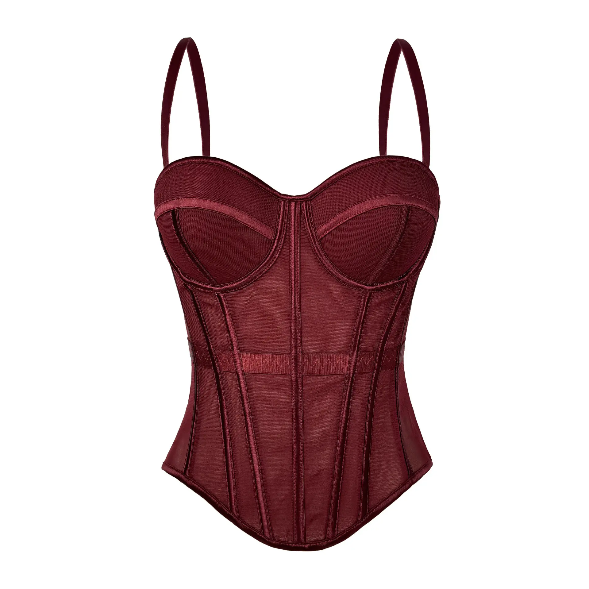 Women Mesh Corset Top Spaghetti Strap Bustier Corset Top With Pads Waist Cincher Body Shaper Vintage Overbust Corset Top