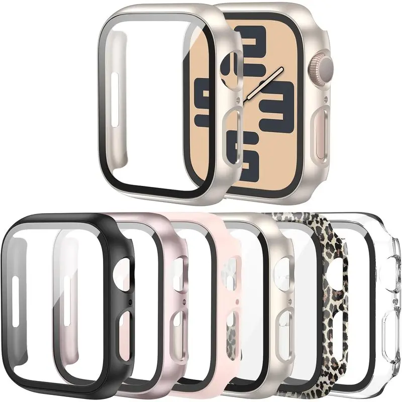 6 Pack Case for Apple Watch SE Series 6 5 4 44mm Screen Protector |   Touch Sensitivity, Scratch-proof Full Protective Bumper PC Cover Built-in HD Tempered Glass Film for iwatch Accessories