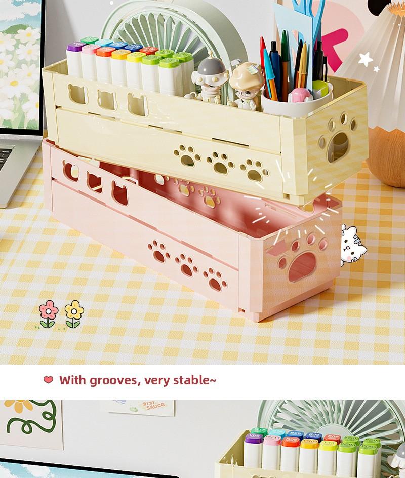Clario "Rainbow Palette" Aesthetic Trio Folding Crate — Modular Desktop Storage for Stationery and Desk Reset. This Collapsible Pastel Organizer is Perfect for Skincare, Washi Tape and Office Supplies. Pinterest Style Space Saving Solution