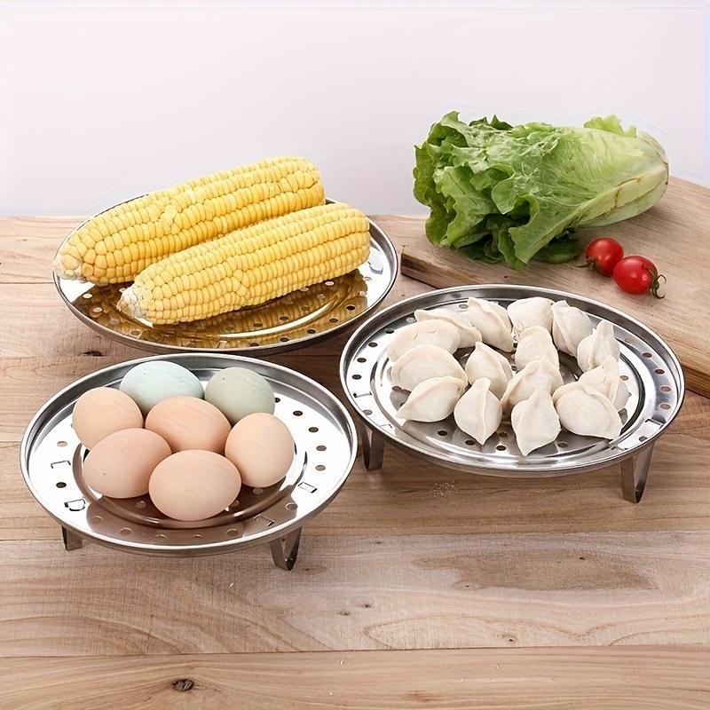Set of 3 Stainless Steel Steaming Racks Featuring a Removable Three-Legged Base, Versatile for Steaming And Baking in Pots. Available in Silver, Suitable for Various Cooking Needs in Large, Medium, And Small Sizes.