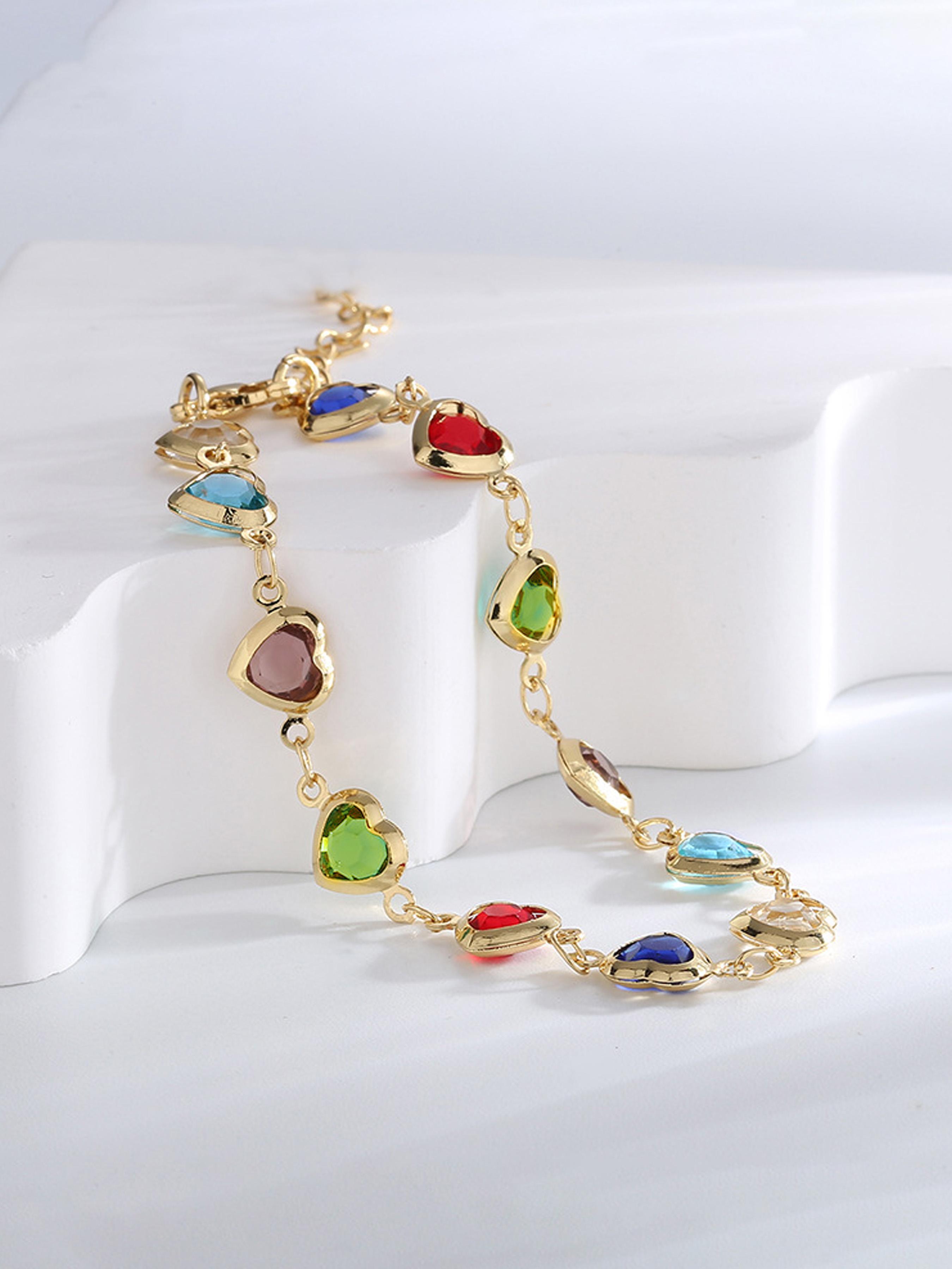 Colorful Heart Shaped Zirconia Decor Bracelet, Fashion Jewelry for Party, Daily Clothing Decor, Trendy All-match & Exquisite Jewelry for Birthday Gift, Trendy Fashionable Accessories