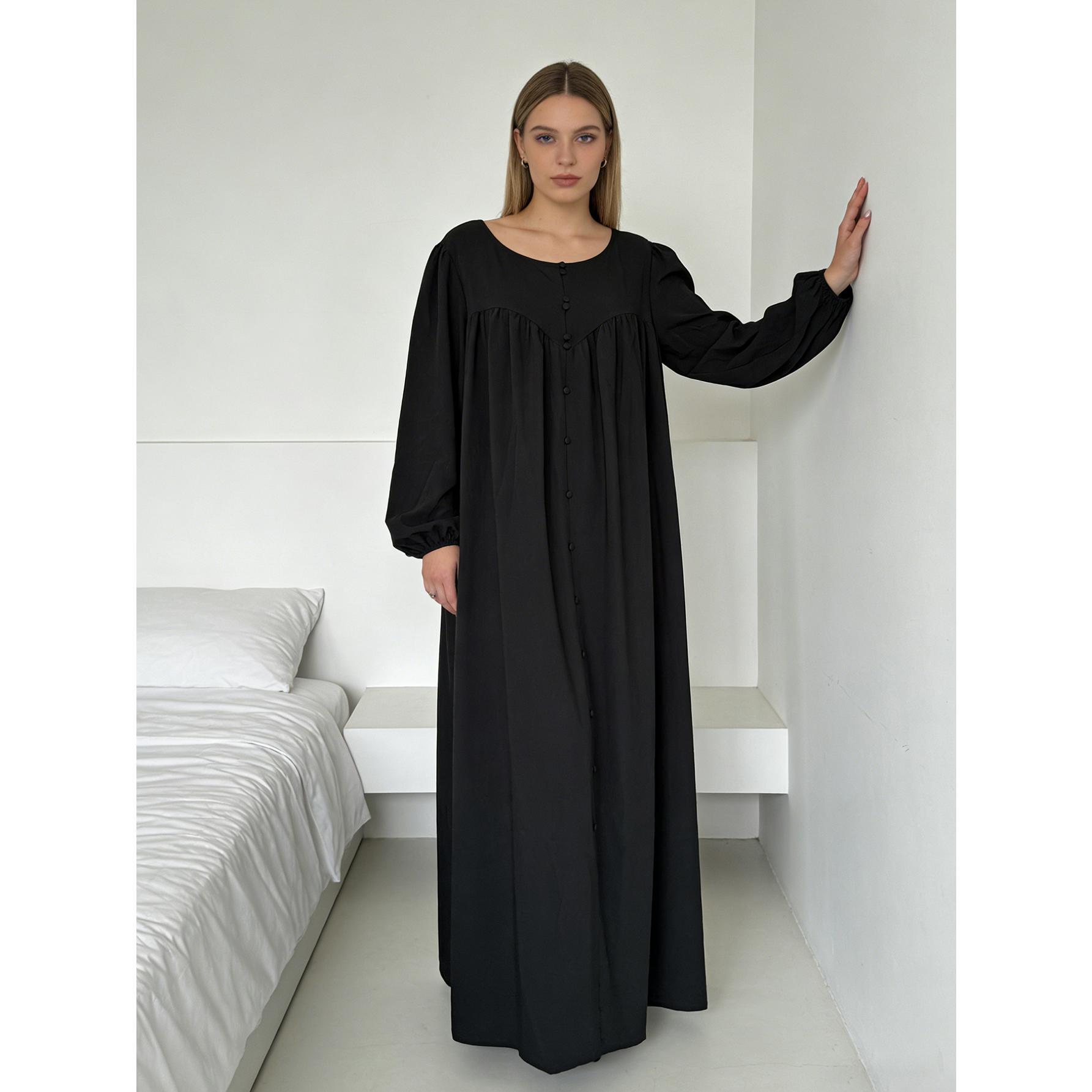 Plus Size Elegant Solid Black Maxi Dress 1XL-4XL | Flowy Button-Front Gown | Modest Chic for Church, Formal Events, Dinner & Everyday Wear
