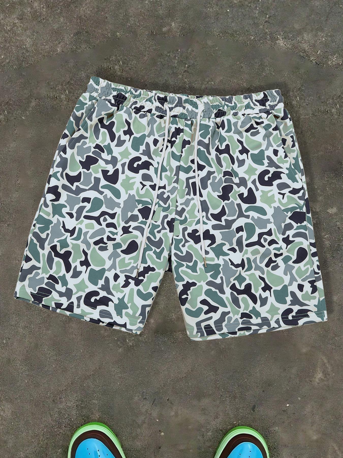 Unisex Camo Print Shorts, Regular Fit Casual Street Shorts for Summer, Fashion Men's Bottoms for Daily Wear