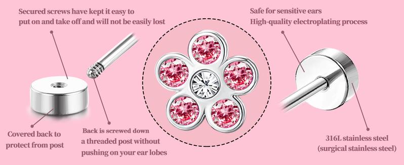 MILACOLATO 24Pairs Screw Back Earrings Stud for Girls Women Surgical Steel Hypoallergenic Cartilage Stud Earrings Tiny CZ Screwback Flat Back Stud Earrings Set Piercing Jewelry Multicolored 20G