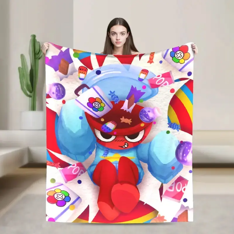 Dandy's World Shelly Flannel Throw Blanket Colorful Candy Pop Print Soft Cozy Fleece Blanket All Season Sofa Bed Nap Blanket Gift for Game Fans Kids Teens