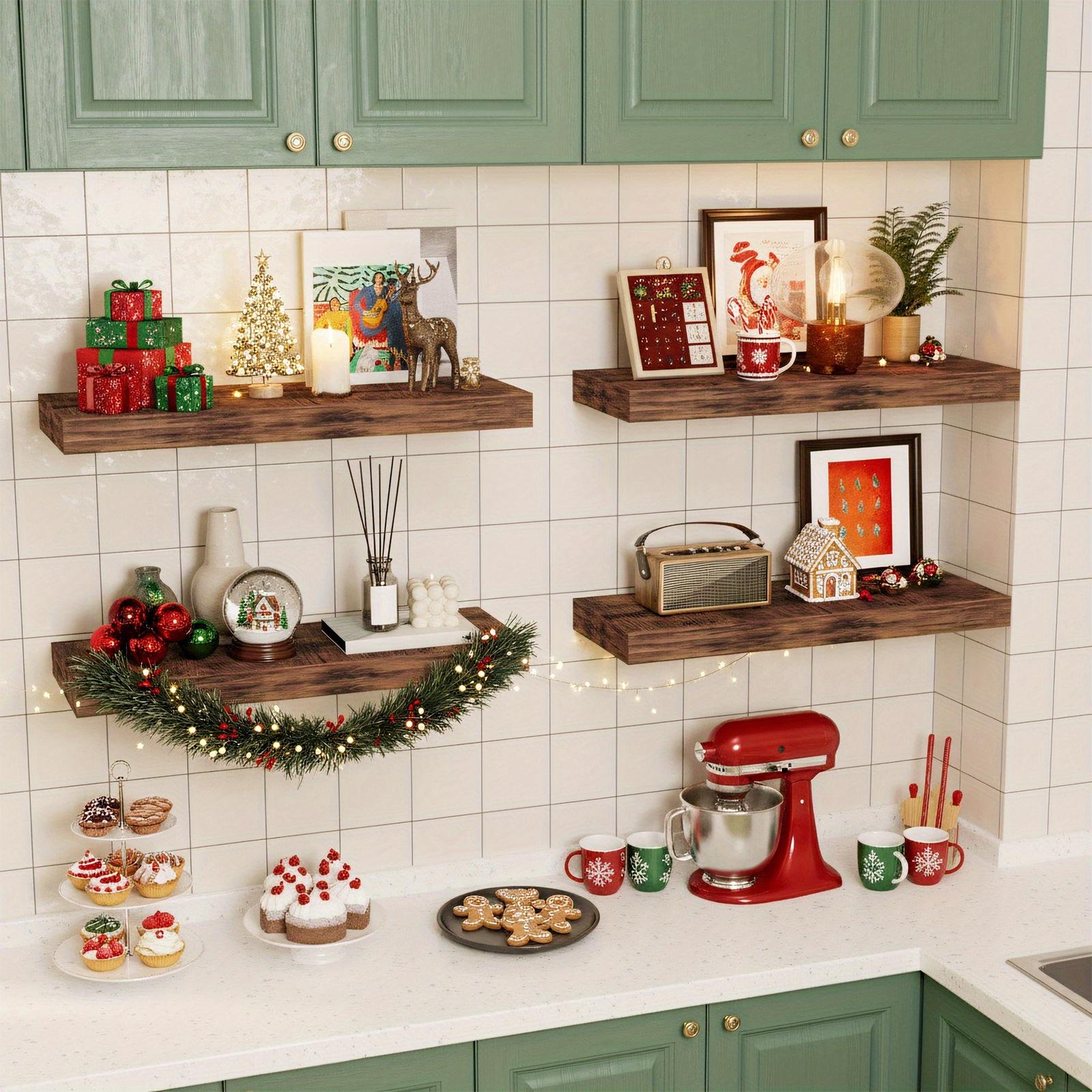 4/8pcs 15.8Inch Floating Shelves for Wall, Rustic Finish Wall Shelves, Shelves for Wall Decor, with Invisible Brackets for Home Decor, Wall Dresser, Bathroom, Living Room, Bedroom And Kitchen, Brown/Black/White/Gray