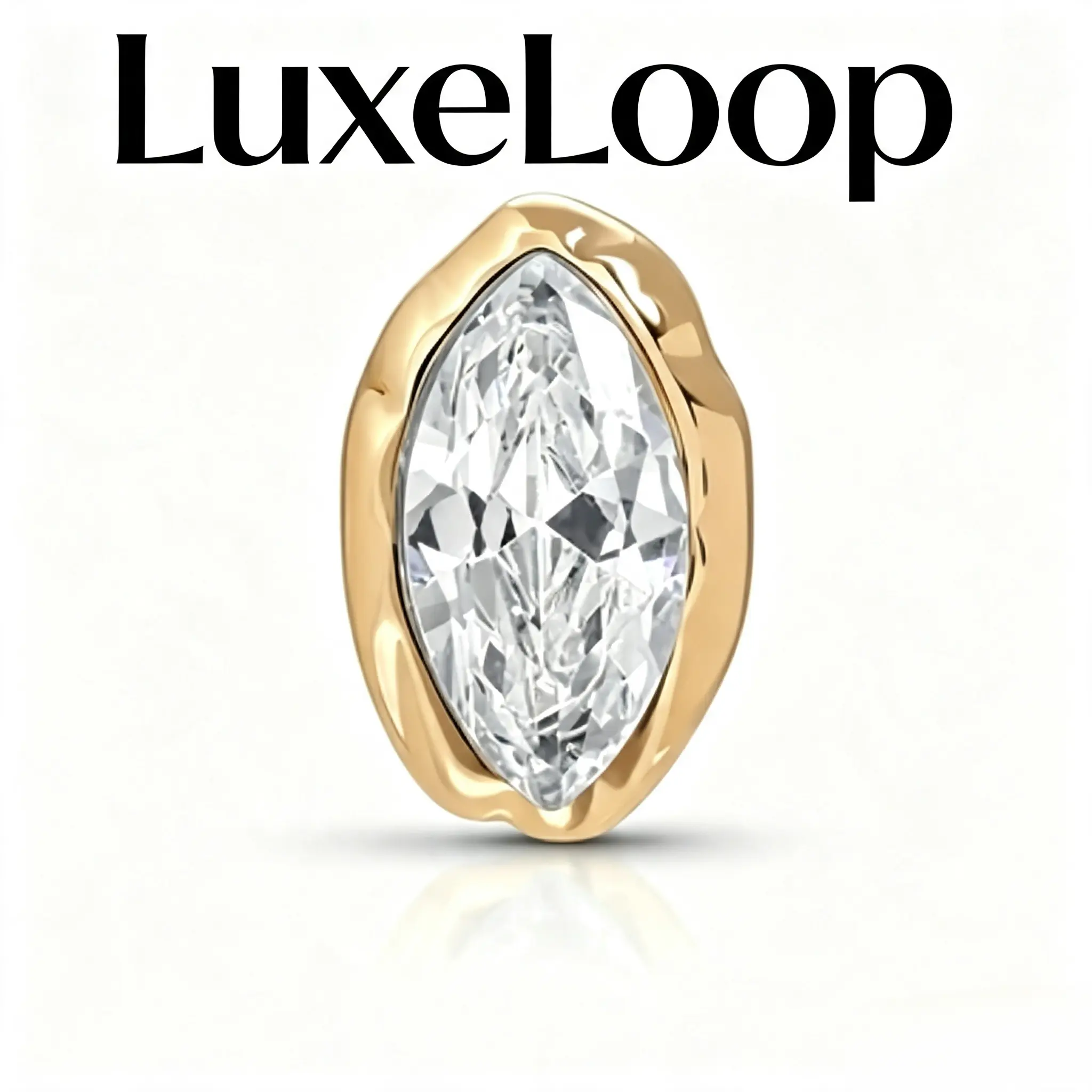LuxeLoop Marquise Cut Crystal Stud Earrings for Women, Organic Wavy Bezel Set Large Statement Earrings, Gold Tone Bold Glam Fashion Jewelry for Party Daily Occasion