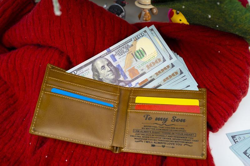 Custom Leather Front Pocket Wallet Ultra Slim RFID Simple Credit Card Wallet for Men Bi-Fold Design Personalized Gift for Dad to Son Engraved Wallet for Son from Parents