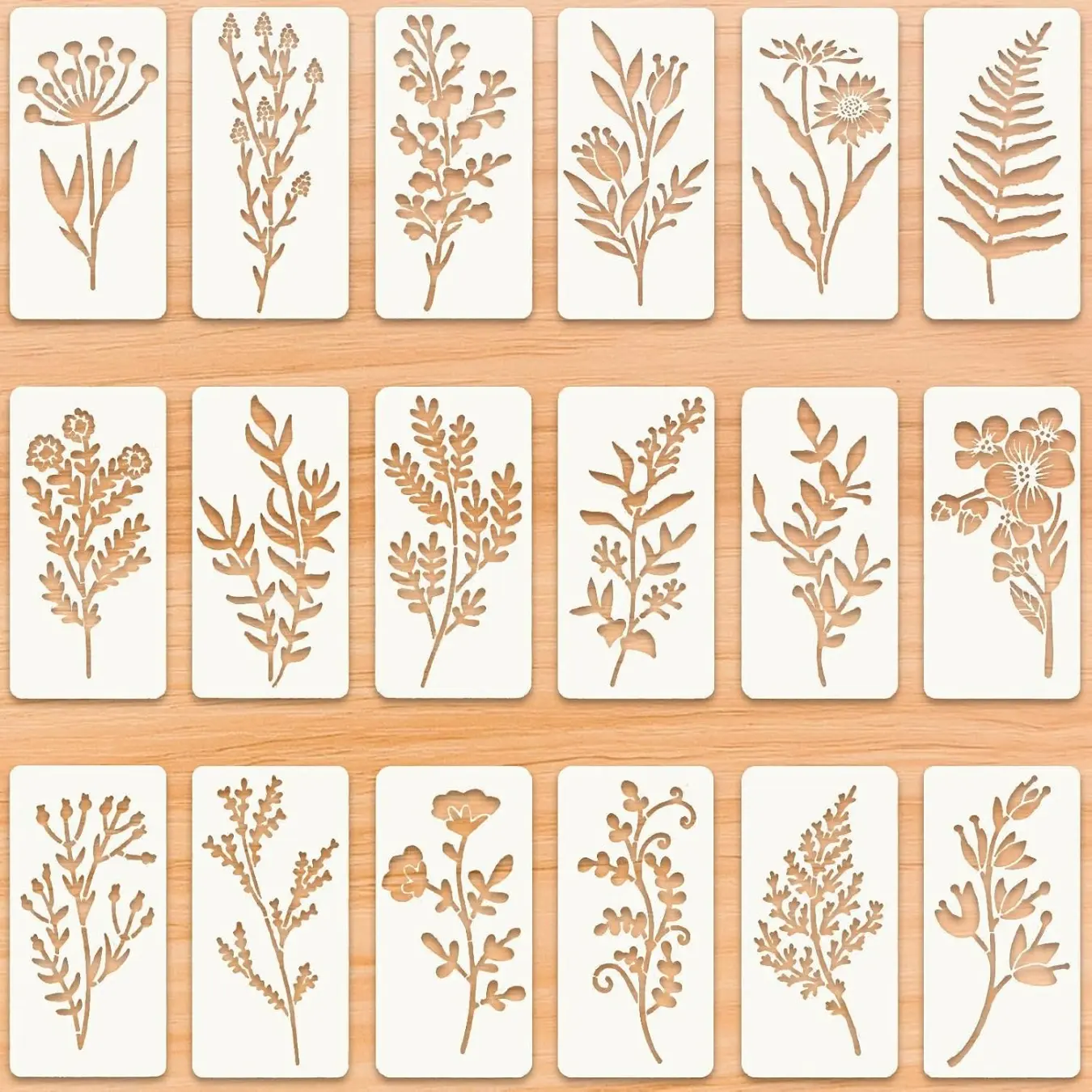 18 Pcs Reusable Flower Stencils for Painting,Stencils for Painting on Wood,Large Floral Stencil Templates with Leaf Vine Designs for DIY Crafts,Home Decor,Furniture Art