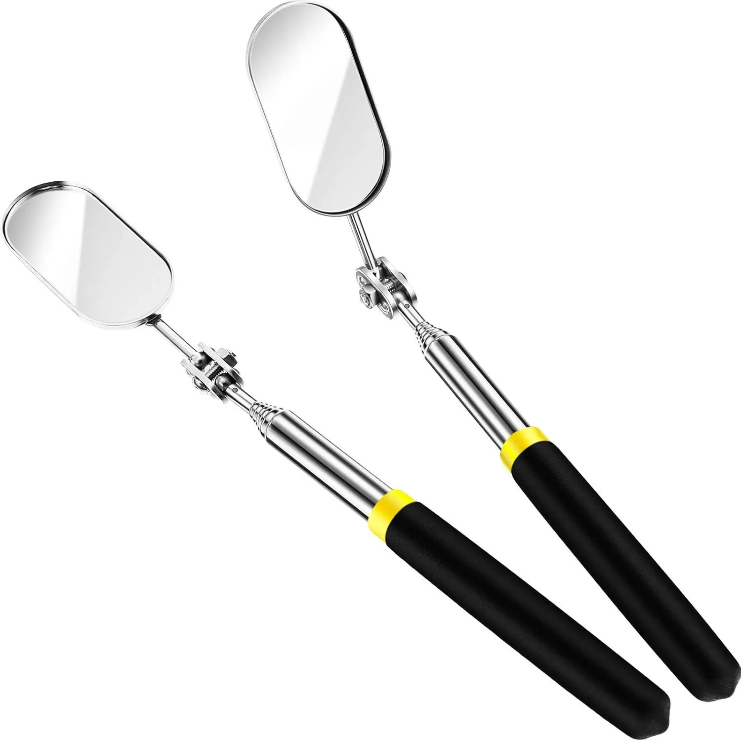 2 Pcs Telescoping Inspection Mirrors Extend up to 28 Inch Eyelash Inspection 360 Rotation Adjustable Extension Detachable Telescoping Pocket Mirror for Technician Mechanic Vehicle Small Part