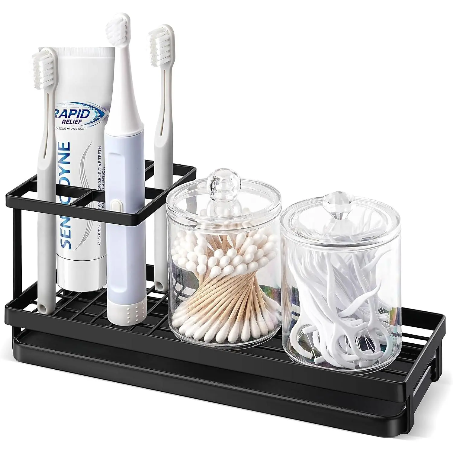 Holders for Bathrooms, 4 Slots Rustproof Metal  Brushing Organizer with Drainage, Electric  Brush  Holder for Bathroom Countertop, Black