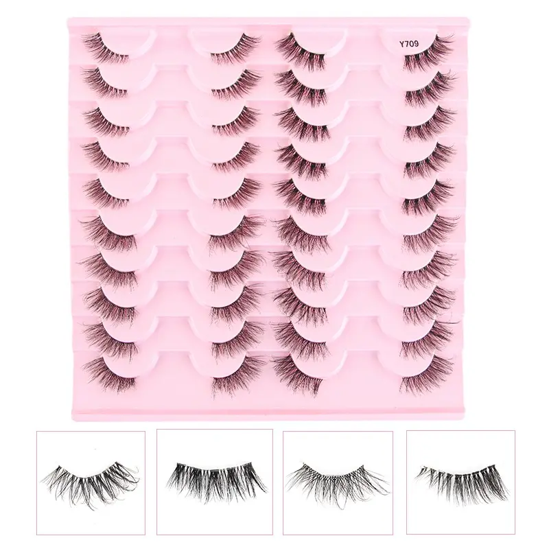 20 Pairs Natural Half Eye False Lashes, Invisible Transparent C Curl, Mixed Styles, Fluffy Thickness 0.10mm, Long-Lasting Effect