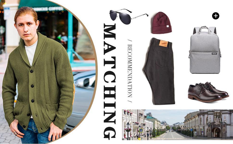 PASLTER Men's Shawl Collar Cardigan Sweater Multi-Color Button Down Knitted Sweaters with Pockets Knitwear Menswear