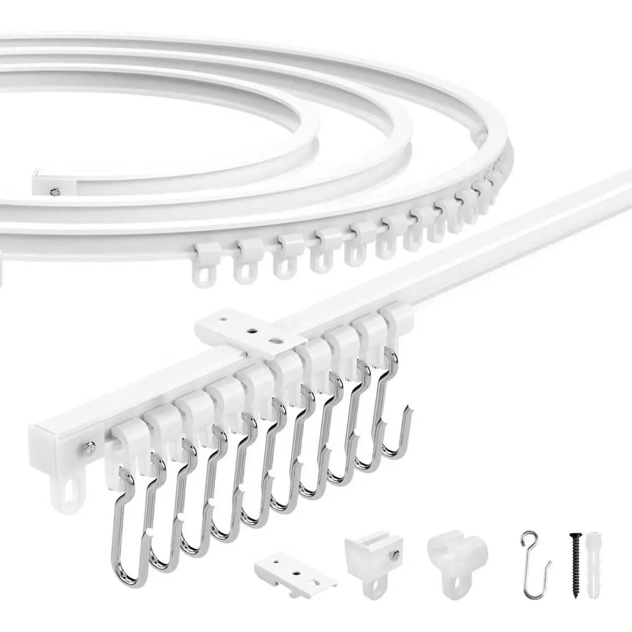 Flexible Bendable Ceiling Curtain Track, White And Black, Complete Installation Kit with Brackets, Gliders, Clips for Room Dividers,RV Ceiling Curtain Track (White, 1 Meter(3.28ft))