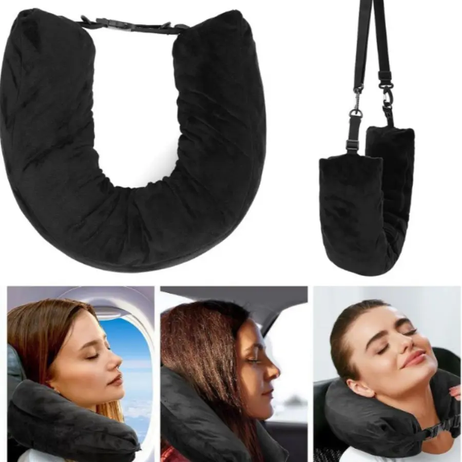 1 soft plush travel pillow, unfilled travel neck pillow, soft plush portable rest pad with storage bag, can be used as a storage travel pillow, suitable for travel, travel essentials, vacation accessories, portable, suitable for school travel use