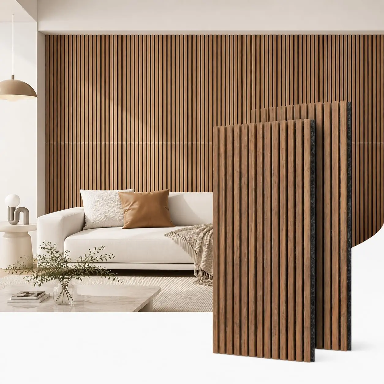 Panels for Wall,  Fluted Acoustic  Slat Panels 2 Pack | .2" x 23.6"(15ft²) Sound Absorbing MDF Panels with  Felt Backing, Decorative Fluted Wall Panels for  Office,Bedroom