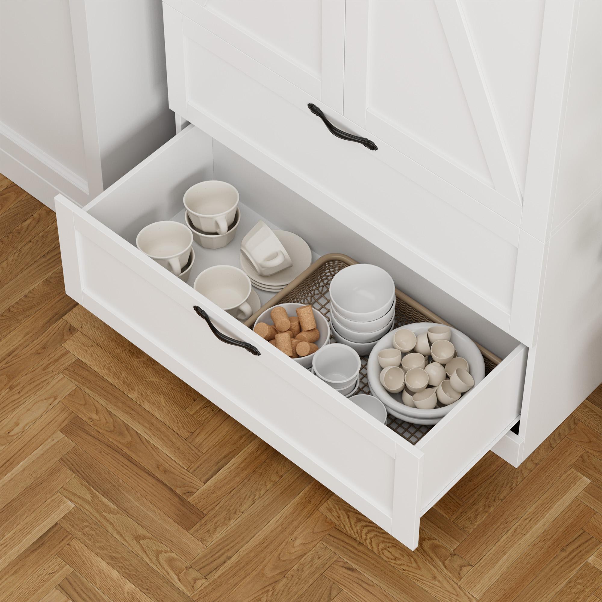 HOSTACK 70" Tall Kitchen Pantry Storage Cabinet with Barn Doors, Modern Storage Cabinet with Drawers, Adjustable Shelves,Black Friday，Christmas gifts