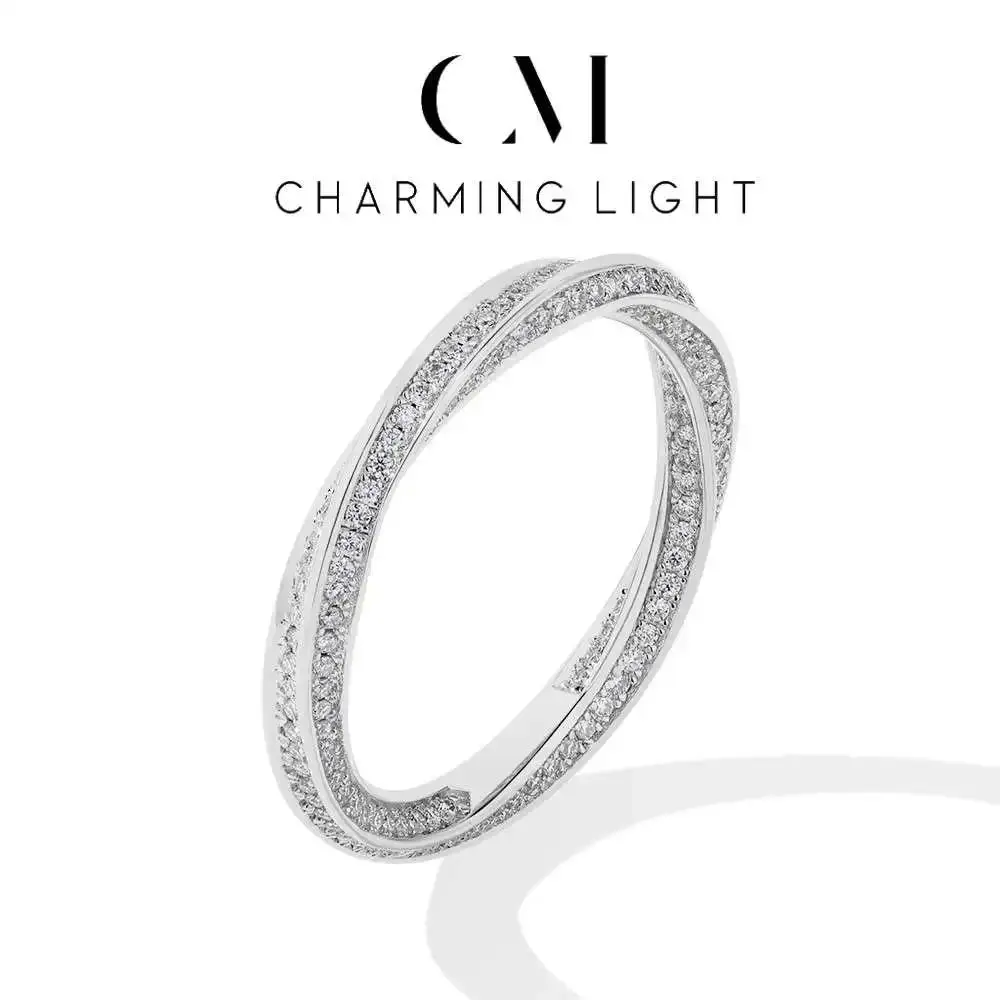 CHARMING Helix Eternity Band Moissanite Rings Lab Diamond VVS1 925 Silver for girls Engagement Birthday Party Fine Jewelry Gifts