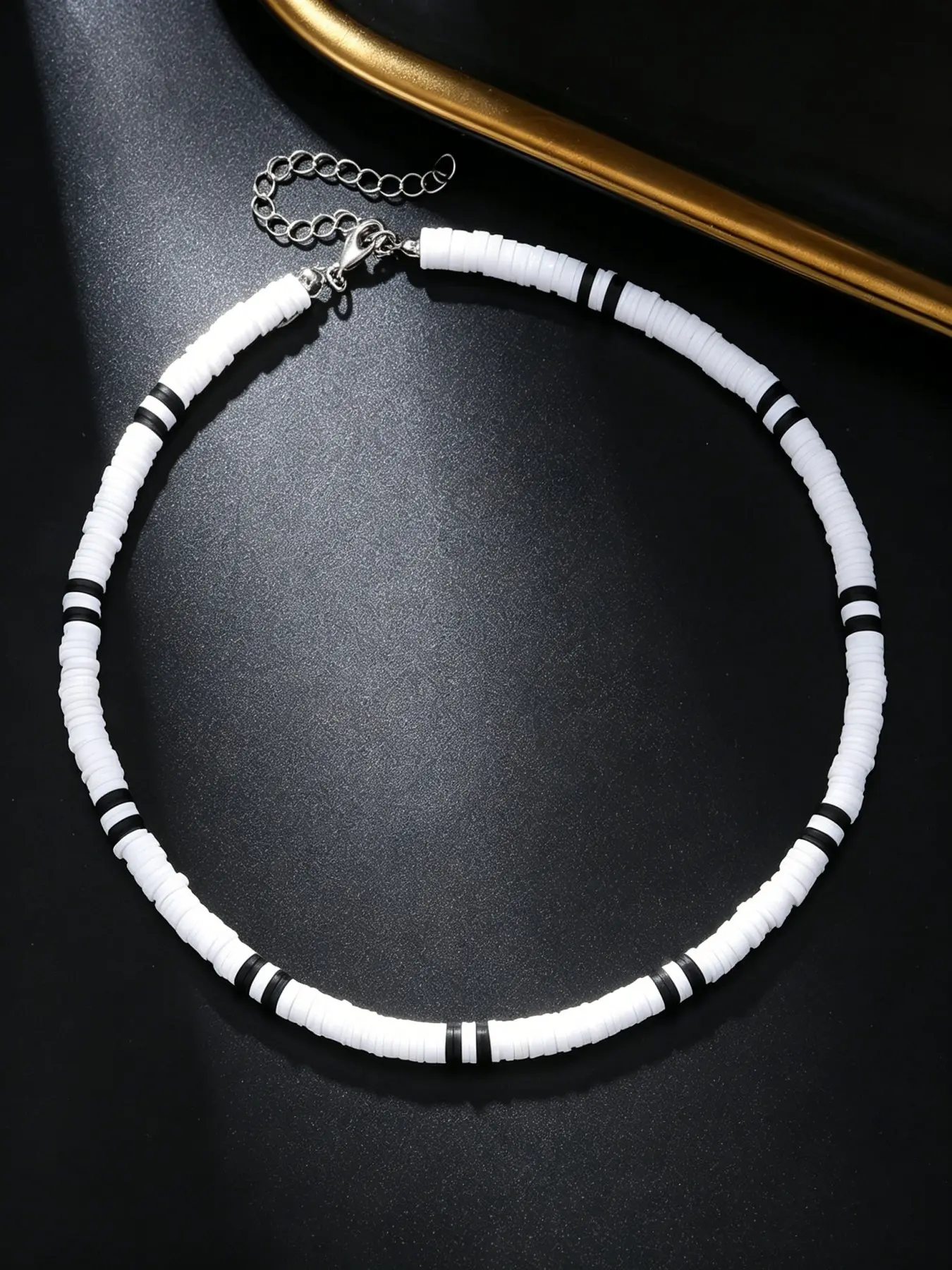 1PC Retro Hip Hop Men Polymer Clay Disc Choker Necklace, Minimalist Black & White Flat Heishi Beads Collar Chain, Punk Daily Wear Jewelry For Guys, Perfect Birthday Gift For Friends