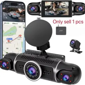 Four-Channel Dash Cam, Rotatable Camera, 360° Panoramic Recording, Four Cameras Display, GPS, WiFi, 64GB SD Card, Loop Recording