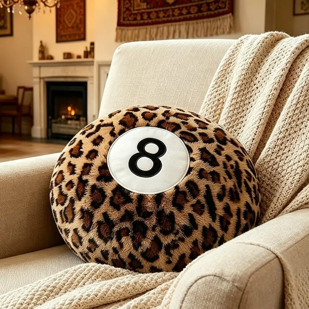 Cheetah 8 Ball Pillow - 14 Inch Leopard Print Throw Pillow, Soft Faux Fur Round Decorative Cushion for Home Bed, Sofa, Couch, Bedroom & Living Room (Cheetah)