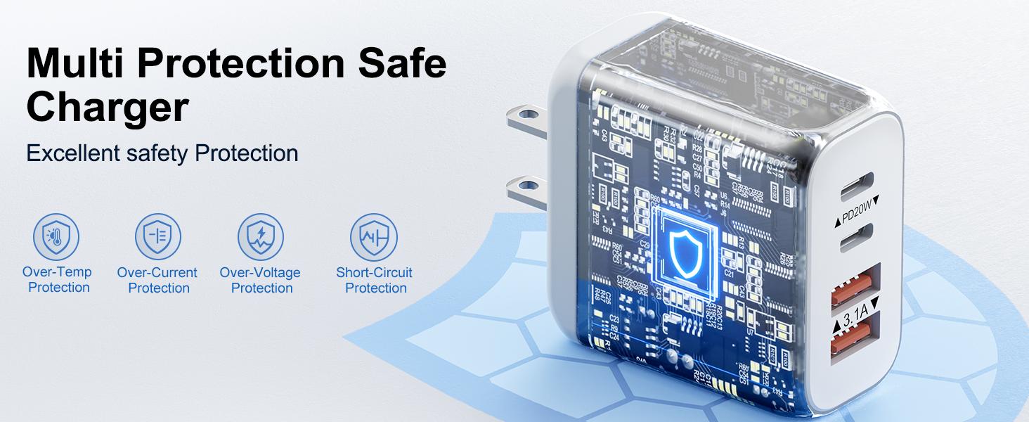 40W USB C Charger Block, 2 Pack 4-Ports Type C Fast Cubes PD USBC Wall Plug+QC 3.0 USB A, Multiple USB C Charger for iPhone 16/15/14/13/12/11 Pro Max/XS, Galaxy, iPad, Tablet, Pixel