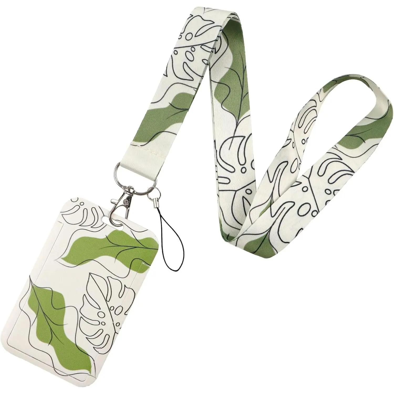Synthetic Leaf Lanyards with Vertical Hold Vertical Plastic ID Card Badge Holder, Soft Silky Lanyard with Fashionable Keychain for Women, Office & Teacher Identification Supplies, 4.3X2.7" Size, Cards/Phones